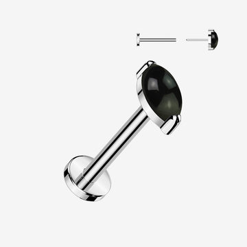Implant Grade Titanium OneFit Threadless Marquise Black Onyx Stone Top Flat Back Labret
